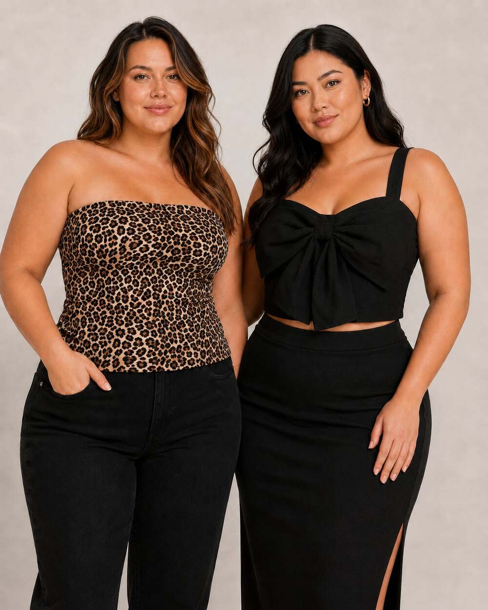 Set of 2 Tops | Leopard Tube Top + Black Bow Crop Top